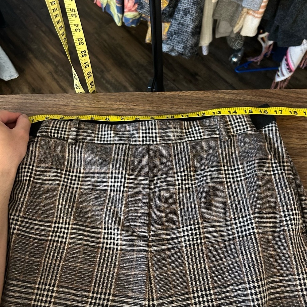 H&M Brown Plaid Trousers Size 12 Dark Academia Career Workwear Slim Straight❤️ - Picture 6 of 11